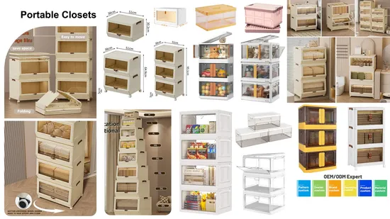 Caja de almacenamiento plegable para el hogar de estilo japonés, caja de almacenamiento de plástico para el hogar de tres puertas, caja de clasificación para coche, armario de almacenamiento grueso multicapa