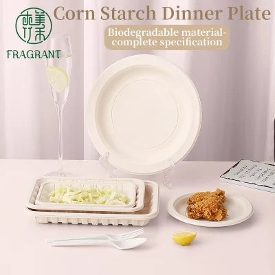 Personalizado Biodegradable Ecológico Compostable Microondas Impermeable Redondo Cuadrado Oval Plato de almidón de maíz de 9 pulgadas para cena Pastel Fruta Almuerzo