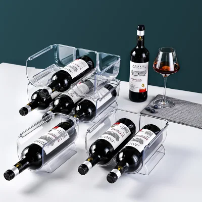 Estante de plástico acrílico para vino, organizador de almacenamiento para nevera de cocina, vino, cerveza, refrescos, soporte para botellas de agua