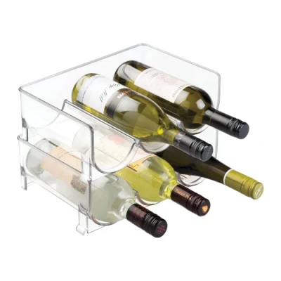 Soporte de botella de vino de plástico de 3 rejillas Organizador de almacenamiento de estante de vino transparente apilable para nevera, gabinete