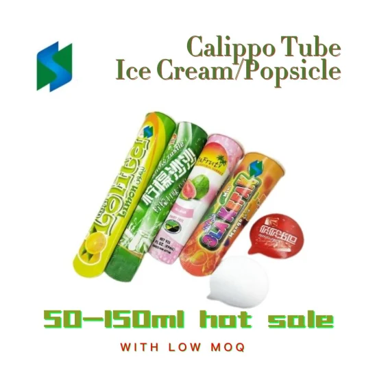 Jiushun, venta al por mayor, paleta de helado desechable, tubo de batido de leche de fruta pura, 50ml, 100ml, vaso exprimido Calippo con tapa de plástico